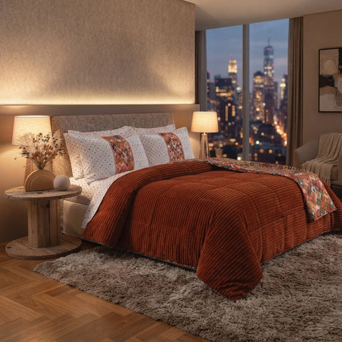 Diamond bedspread set, Orange colourway, Double, quilt and pillowcases