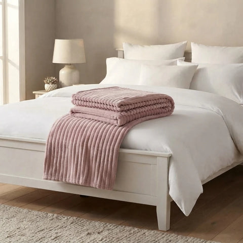 Ribbed Wellsoft blanket, Powder colourway, 140 x 190cm sofa throw