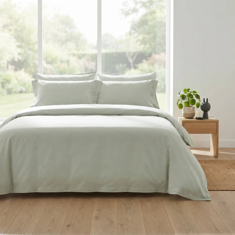 Plain duvet cover set, Sage Green, Double, 100% cotton