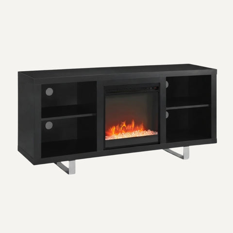52 inch black TV unit with electric fire and crystal LED flames