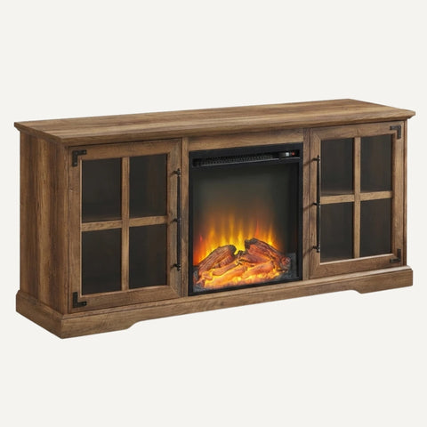 60 inch reclaimed barn wood fireplace TV console