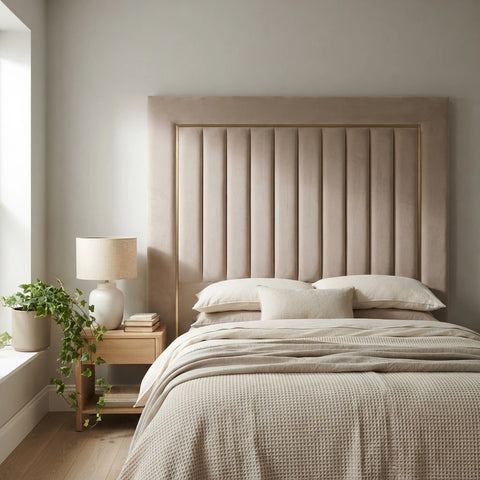 Single panel wall mounted headboard styled in a contemporary Irish bedroom - Interio